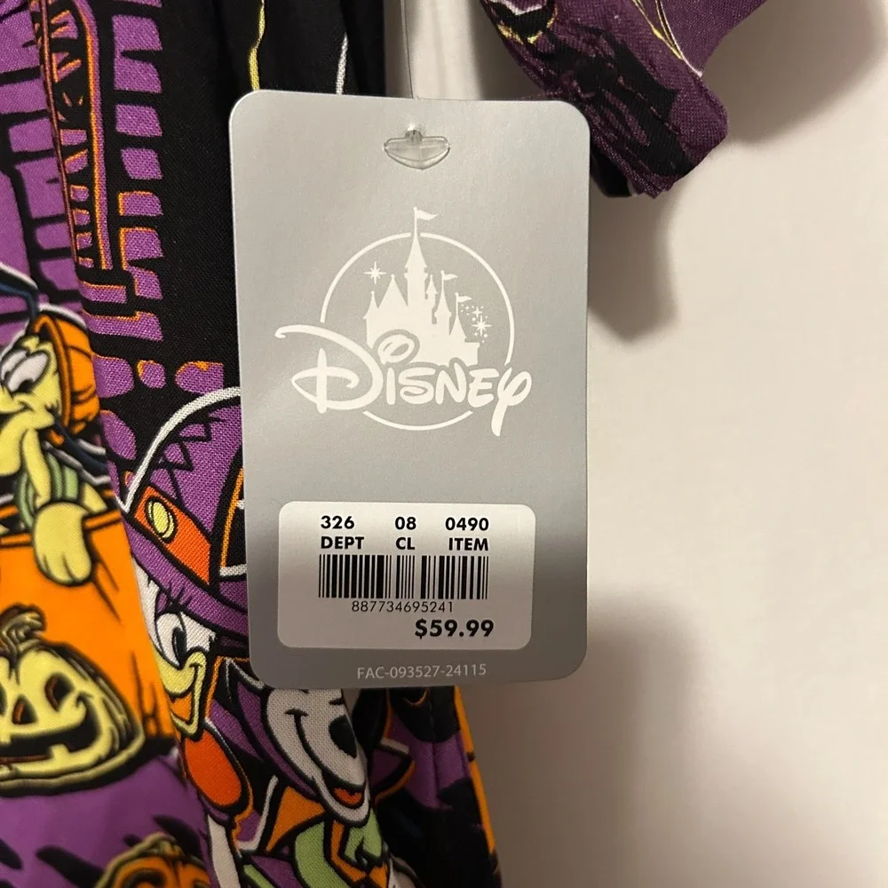 Disney Halloween Mickey Mouse Button Up Shirt All Over Print Pumpkin (XS) Purple